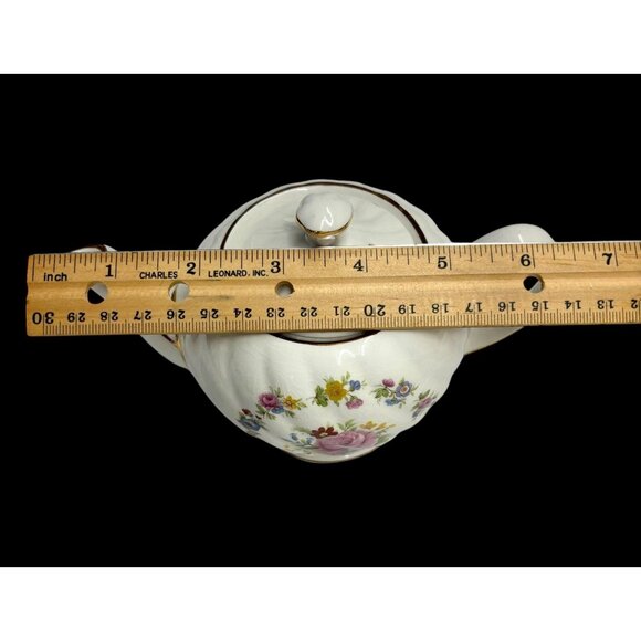 Sadler England Ceramic Teapot With Lid - 7.5" Wide - White With Multicolor Flowe - Picture 6 of 9